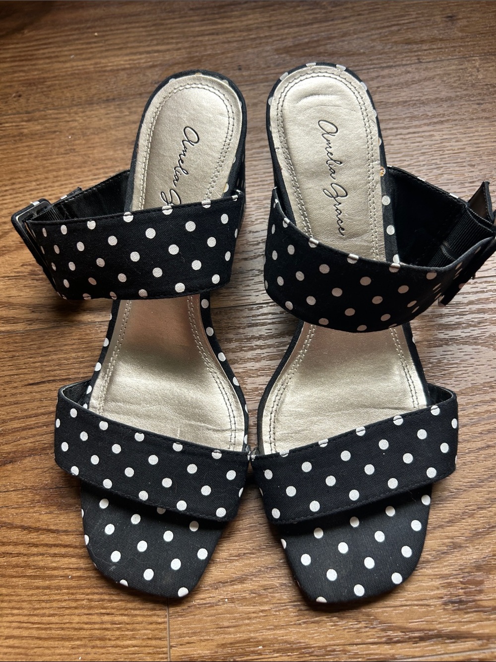 Amber Jones Black Polka Dot Ankle-Strap Heels